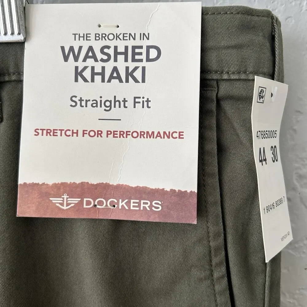 Dockers Pants 44x30 Washed Khaki Broken In Straight Fit Green Classic Prep